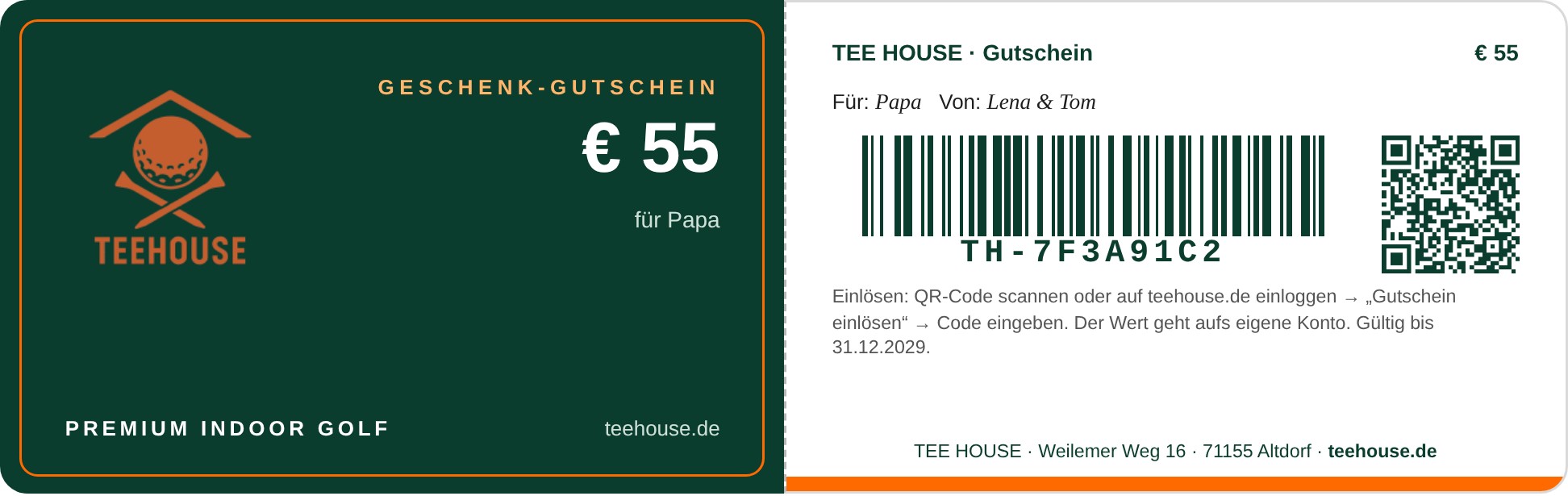 TEE HOUSE Geschenk-Gutschein als Karte – zum Gutschein-Shop